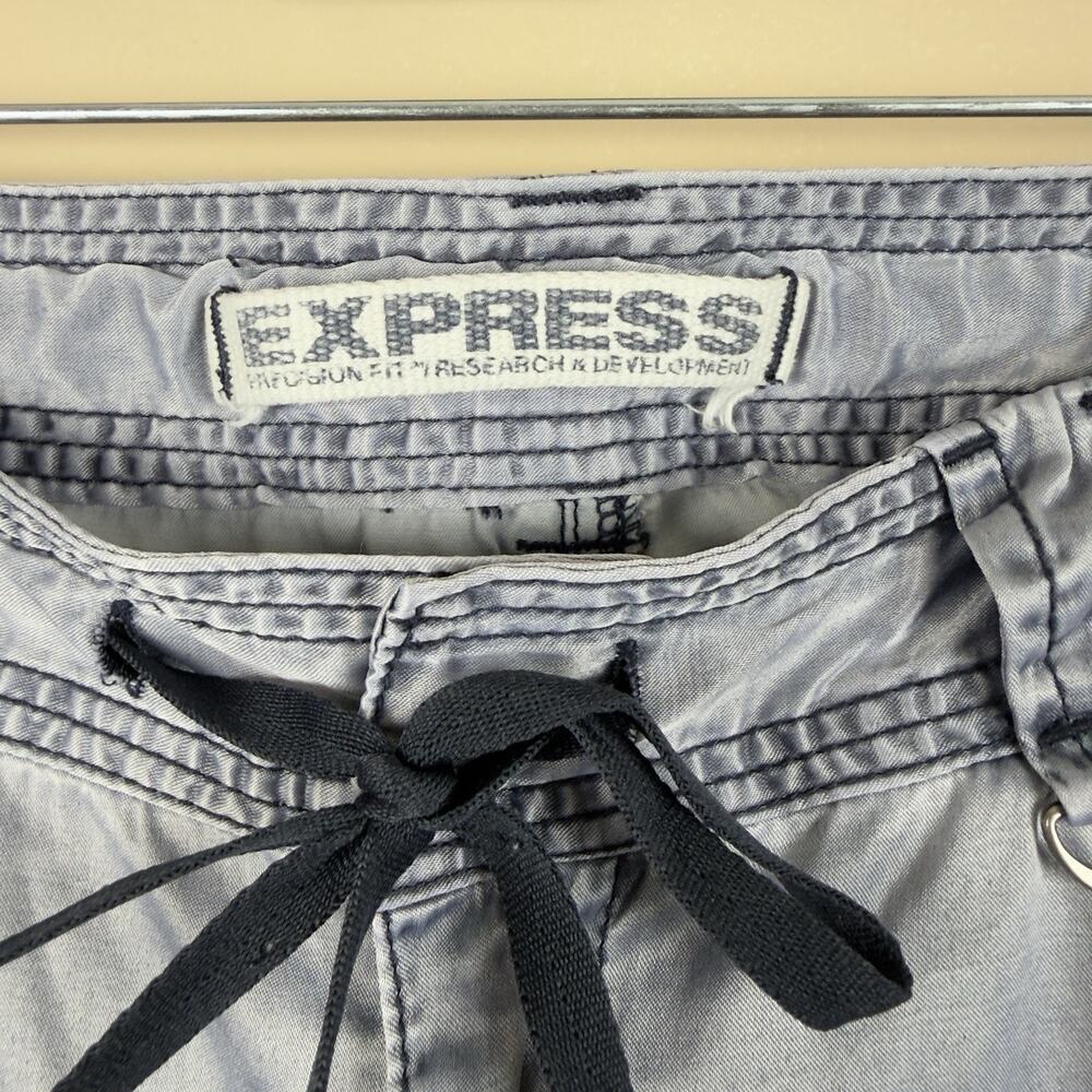 Women’s Express Satin CargoPant Size 12 Convertible Capri Adjustable Drawstring - Picture 10 of 14